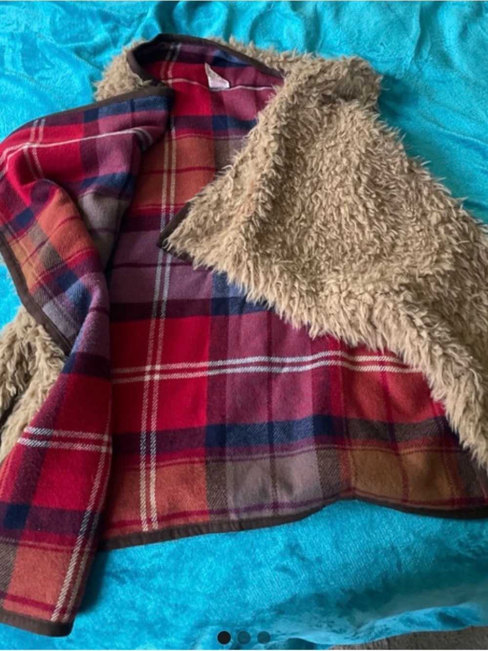 Target Kids Reversible Jacket - Tan Faux Fur & Red Plaid